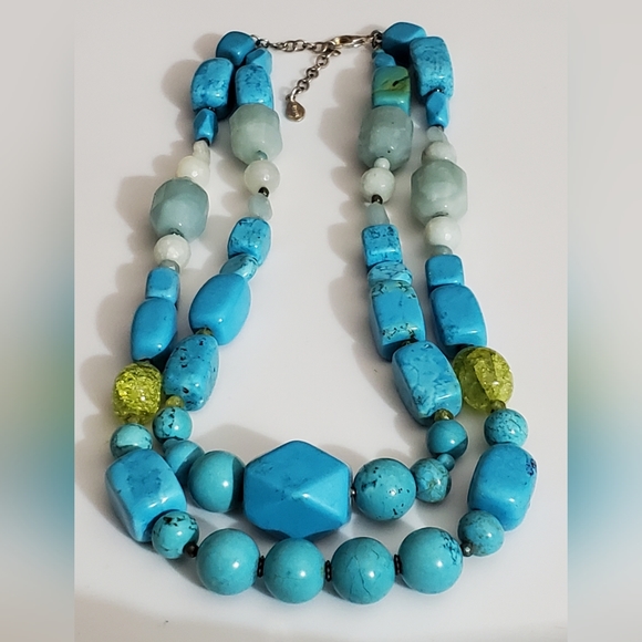 Barse natural turquoise jade aquamarine chunky necklace QUALITY 2 strands stone